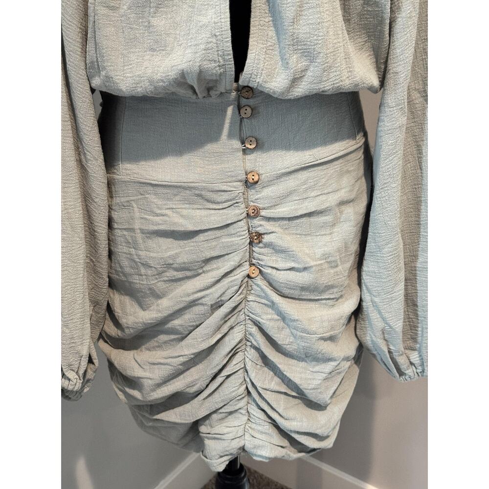 Free People Dress Womens Size Gray Ruched Mini Blouson Long Sleeve Boho sz XL - Picture 5 of 9